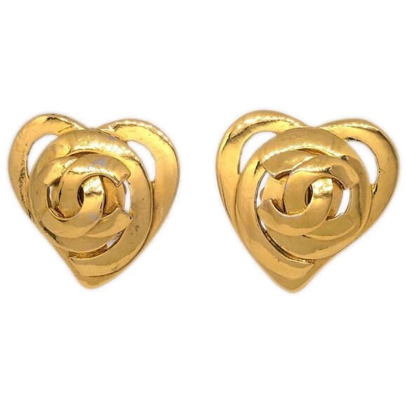 Chanel Gold Heart Earrings Clip-On 95P 194960 - Picture 1 of 4